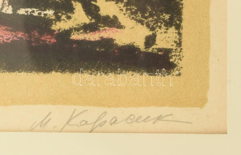 Olvashatatlan jelzéssel: Háromkirályok (szent család). Linómetszet, papír, üvegezett fakeretben. 22x16,5 cm - Image 2