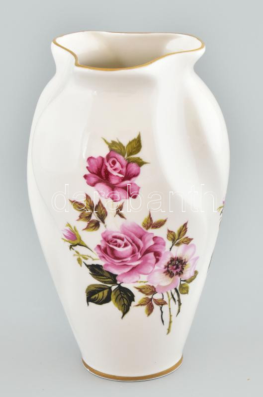 Anita porcelán váza, virágmintás, matricás, jelzett, kis kopással, m: 20 cm
