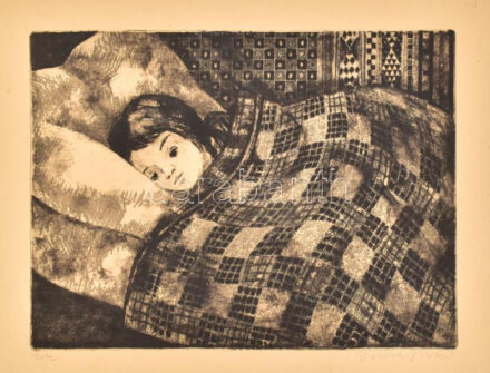 Imre István (1918-1983): Este. Rézkarc, papír, kartonra kasírozva, jelzett, 29,5×39,5 cm