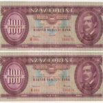 1962. 100Ft (2x) sorszámkövető 'B 685 160873 - B 685 160874' T:UNC,AU Adamo F31