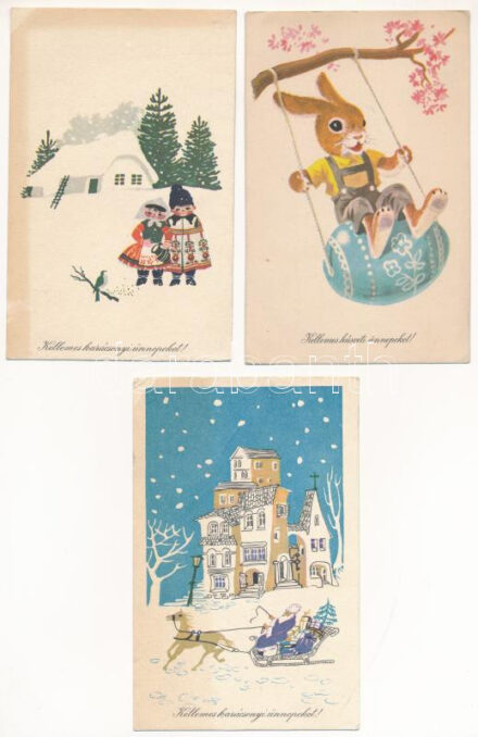 30 db MODERN magyar retro grafikai képeslap vegyes minőségben. Képzőművészeti Alap / 30 modern Hungarian retro graphic postcards in mixed quality