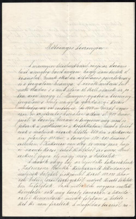 1926 Lokaicsek Fülöp pápai titkos kamarás, plébános levele ismeretlennek elmaradt elszámolás ügyében, a gazdasági válság idejéből. Két kézzel írt oldal, Lokaicsek Fülöp autográf aláírásával.