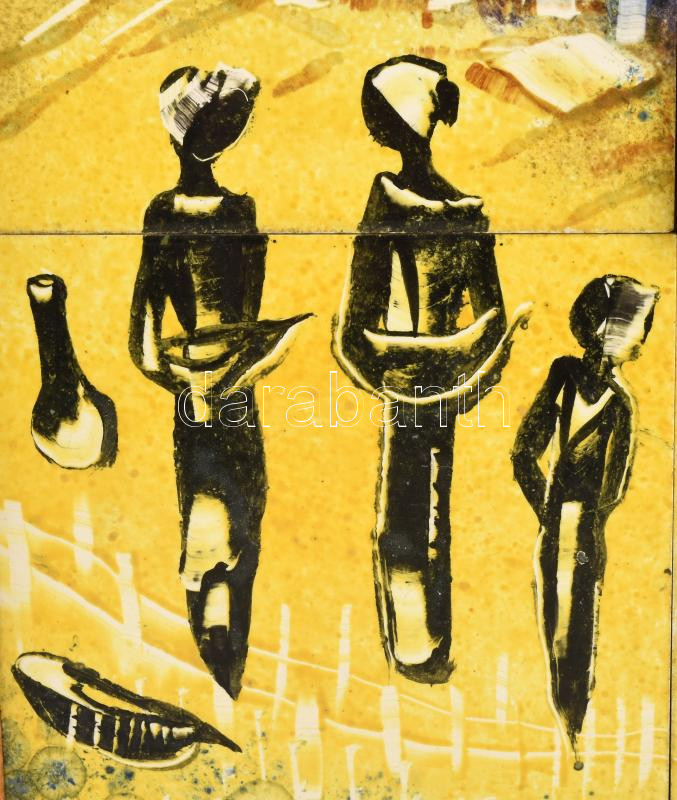 K. Holéczy Etus: Zsinagóga, csempekép, jelzett, fakeretben, 77x32 cm, 10 darab elemből, néhány csempe mozog - Image 2