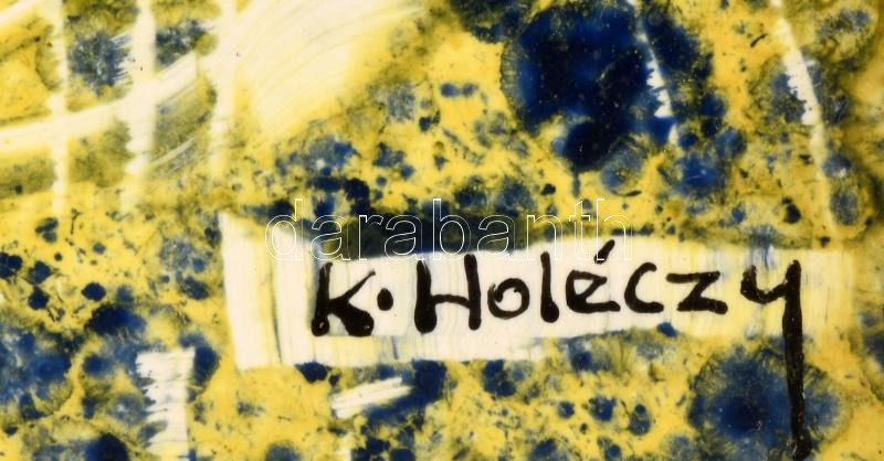 K. Holéczy Etus: Zsinagóga, csempekép, jelzett, fakeretben, 77x32 cm, 10 darab elemből, néhány csempe mozog - Image 3