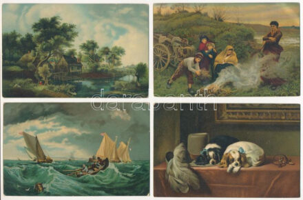 4 db RÉGI Stengel litho képeslap / 4 pre-1945 Stengel litho art postcards + 'K.u.k. Feldpostamt 224' + K.u.k. Kraftwagenkolonne No. 18.'