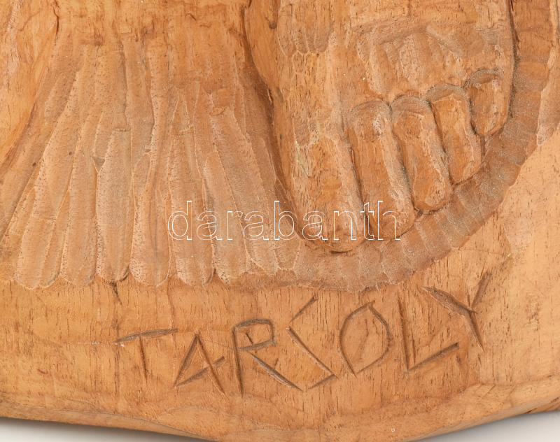 Tarsoly jelzéssel: Nő gyermekével, fafaragás, kopással, falra akasztható, m: 101 cm - Image 3
