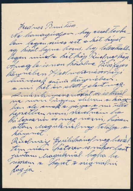 cca 1917-1960 2 db levél: cca 1960 Sárdy Brutus (1892-1970) restaurátornak küldött levél, amelyben Pásztor Jánosné, Pásztor János szobrészművész özvegye kéri 2 db Rudnay Gyula festmény helyrehozatalát, amelyek közül egyik Kiss