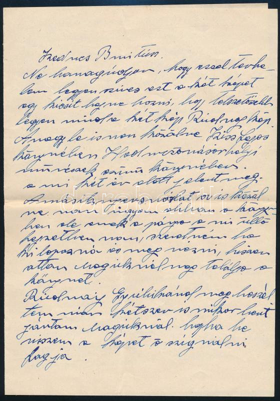 cca 1917-1960 2 db levél: cca 1960 Sárdy Brutus (1892-1970) restaurátornak küldött levél, amelyben Pásztor Jánosné, Pásztor János szobrészművész özvegye kéri 2 db Rudnay Gyula festmény helyrehozatalát, amelyek közül egyik Kiss