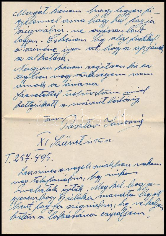 cca 1917-1960 2 db levél: cca 1960 Sárdy Brutus (1892-1970) restaurátornak küldött levél, amelyben Pásztor Jánosné, Pásztor János szobrészművész özvegye kéri 2 db Rudnay Gyula festmény helyrehozatalát, amelyek közül egyik Kiss - Image 2