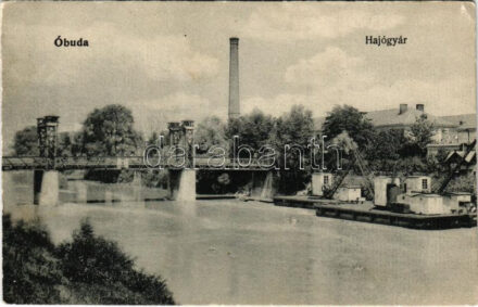 Budapest III. Óbuda, hajógyár, emelhető híd. Kohn és Grünhut kiadása (EK)
