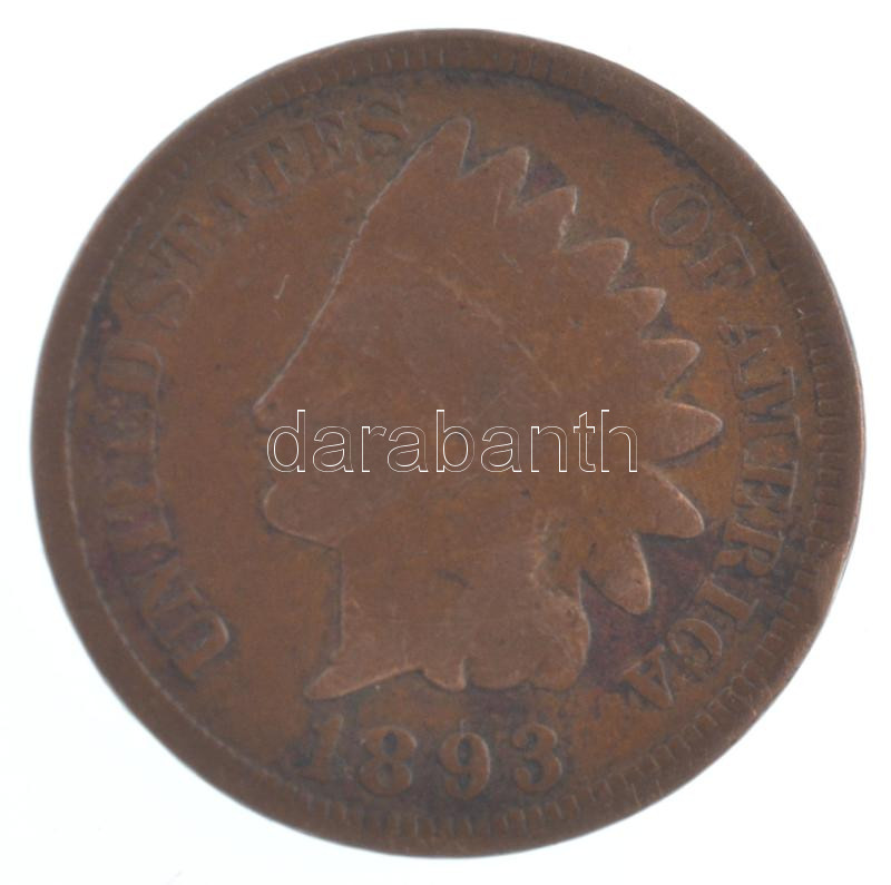 Amerikai Egyesült Államok 1893. 1c bronz 'Indián fej' T:F patina, kis ph USA 1893. 1 Cent bronze 'Indian head' C:F patina, small edge error Krause KM#90a - Image 2