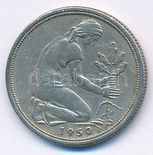 NSZK 1950F 50pf Cu-Ni T:XF FRG 1950F 50 Pfennig Cu-Ni C:XF Krause KM#109 - Image 2