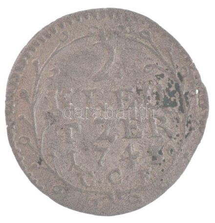 Német Államok / Hessen-Darmstadt 1743GCF 2kr Ag 'VIII. Lajos' (0,76g) T:VF patina German States / Hessen Darmstadt 1743GCF 2 Kreutzer Ag 'Ludwig VIII' (0,76g) C:VF patina Krause KM#173