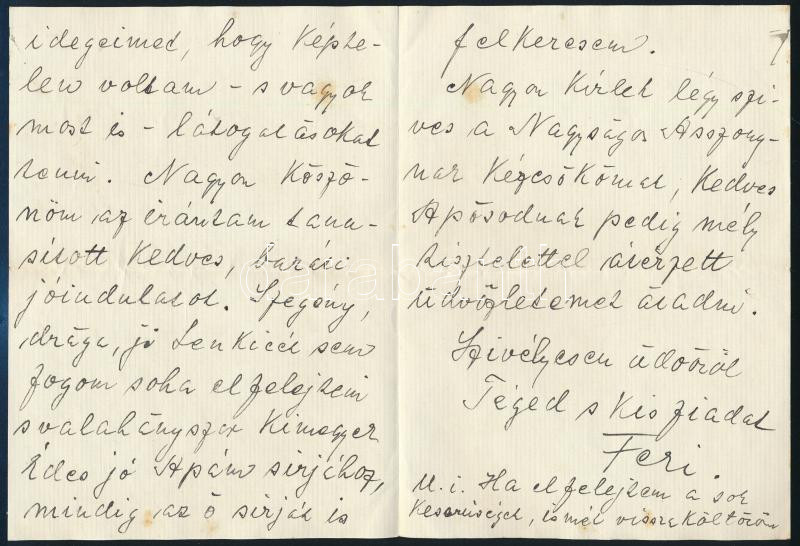 cca 1933-35 2 db Maly Ferenc által Sárdy Brutus (1892-1970) restaurátornak küldött levél, az egyikben a Rómaifürdőről való elköltözését taglalja. - Image 2