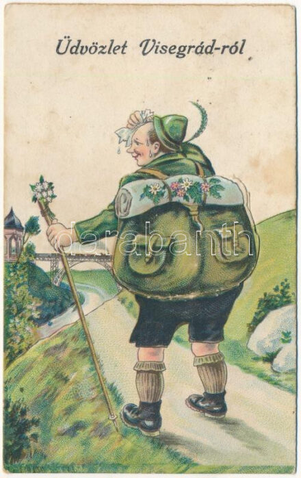 Visegrád, kiránduló, litho, leporelló lap 10 képpel. Kiadja Karinger (EK)