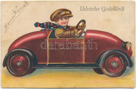 Gödöllő, Automobilos leporello üdvözlőlap 9 képpel, litho (EK)