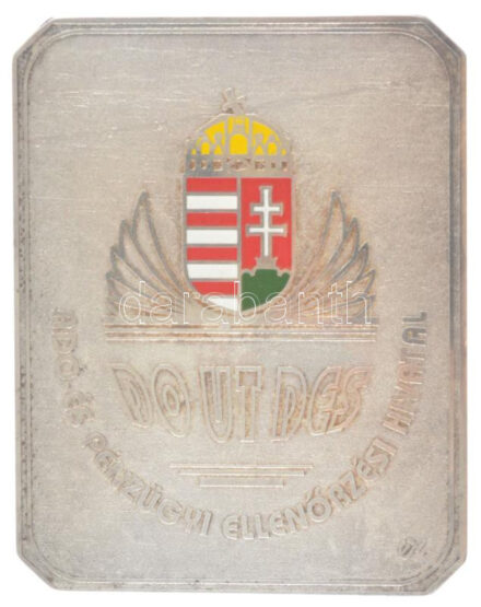 DN 'Adó- és Pénzügyi Ellenőrzési Hivatal' festett fém plakett (90x70mm) T:XF patina, hátoldalán ragasztónyom