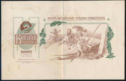 1916-1944 Sárdy Brutus (1892-1970) restaurátor, festőművész és feltehetően Kézdi-Kovács László (1864-1942) festőművész részére kiállított okmányok: 1944 ellennyugta lakbérről. + 1916 jegyzék festőszerről és