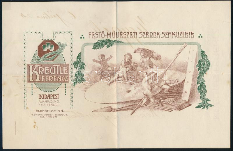 1916-1944 Sárdy Brutus (1892-1970) restaurátor, festőművész és feltehetően Kézdi-Kovács László (1864-1942) festőművész részére kiállított okmányok: 1944 ellennyugta lakbérről. + 1916 jegyzék festőszerről és