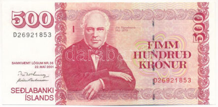 Izland 2001. 500K T:F szép papír Iceland 2001. 500 Krónur C:F fine paper Krause P#58