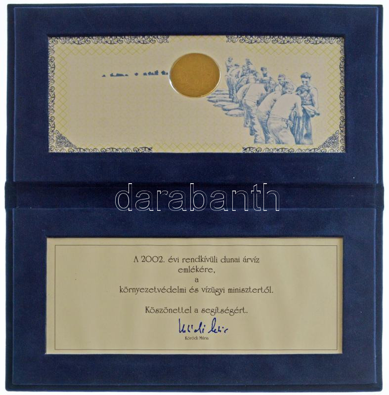 ~2002. 'Az Árvíz- és Belvízvédekezésért - Vízügy' fém emlékérem bársony borítású dísztokban, adományozói okirattal, Dr. Kóródi Mária aláírásával (29mm) T:UNC - Image 2
