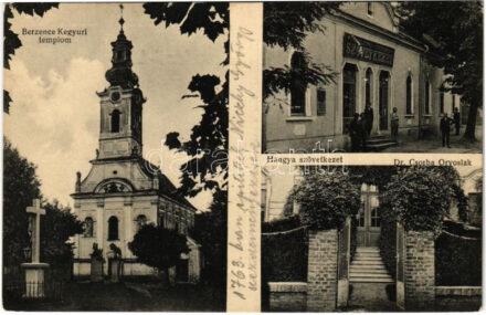 1930 Berzence (Csurgó), Kegyúri templom, Hangya fogyasztási és értékesítő szövetkezet üzlete, Dr. Csorba Orvoslak