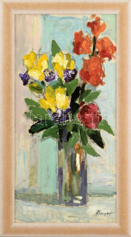 Magos Gyula (1932-1995): Csendélet. Olaj, farost, jelezve jobbra lent. Fakeretben. 57x28,5 cm