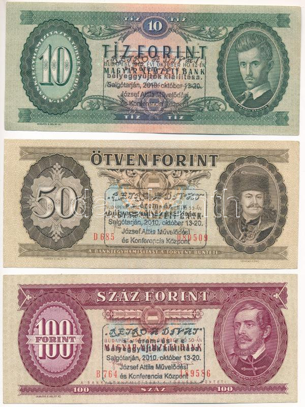 1962. 10Ft + 1980. 50Ft + 1984. 100Ft, mindegyik 'RETRO A DIVAT érem- és bélyeggyűjtők kiállítása, Salgótarján, 2010.' alkalmi felülbélyegzéssel T:F szép papír