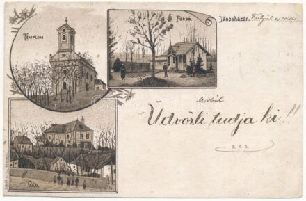 1899 (Vorläufer) Jánosháza, Római katolikus templom, fürdő, vár. Rigler rt. Art Nouveau, floral, litho (r)