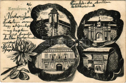 1905 Komárom, Komárno; Kőszűz a várban, Új várkapu, Várparancsnokság, Öreg várkapu. E.D.K. 63. / castle, monument, castle gates, K.u.K. military headquarters. Art Nouveau, floral (EK)