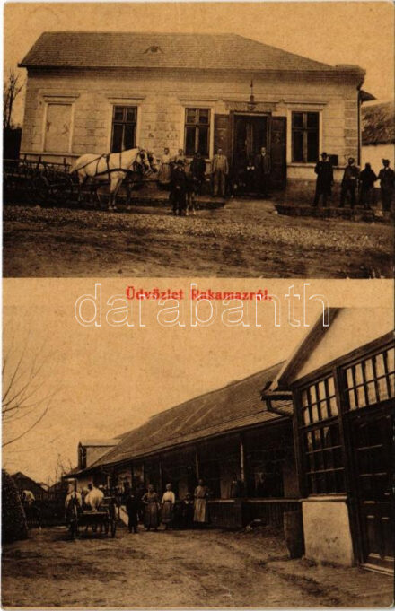 Rakamaz, gyógyszertár, gazdaság udvara lovas szekérrel