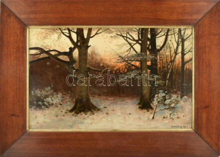 Horváth J. Károly (1873-1961): Téli erdő. Olaj, karton. Jelezve jobbra lent. 42x63 cm. Dekoratív fakeretben.