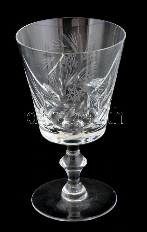 Ólomkristály boros pohár készlet, gazdag díszítéssel, jelzés nélkül, kis kopással, m: 15 cm - Image 2