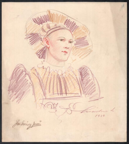 Márton Lajos (1891-1953): Jelmezterv, színes ceruza, papír, 25,5×22,5 cm