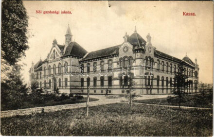 1909 Kassa, Kosice; Női gazdasági iskola. Nyulászi Béla kiadása / women's economic school (lyukak / pinholes)