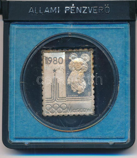 1980. 'XXII. Nyári Olimpiai Játékok Moszkva 1980 - Misa maci' jelzett Ag bélyegérem eredeti ÁPV tokban (~3,40g/0.835/27x22mm) T:UNC (eredetileg PP) patina