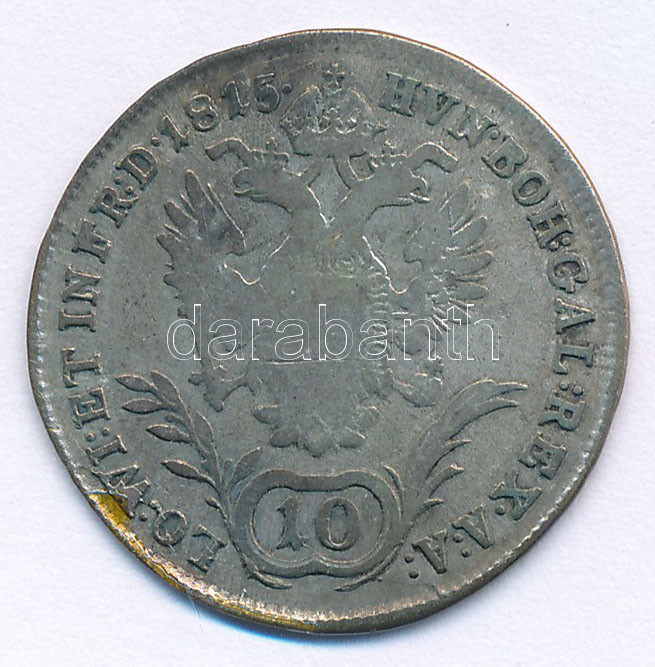 Ausztria 1815A 10kr Ag 'I. Ferenc' T:F patina Austria 1815A 10 Kreuzer Ag 'Franz I' C:F patina Krause KM#2132 - Image 2