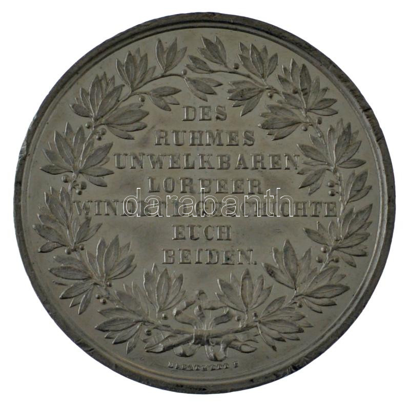 ~1849. 'Kossuth Lajos és Bem József közös küzdelme a szent magyar szabadságért' német nyelvű ón emlékérem. Szign.: Drentwett (40mm) T:XF,VF ph, karc - Image 2
