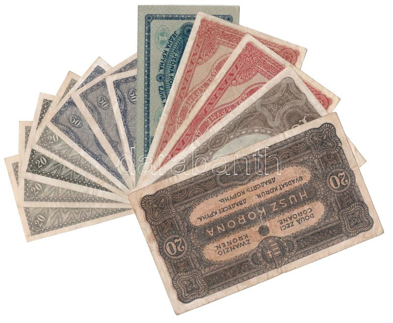 1920. 20f (4db) + 50f (3db) + 1K + 2K (2db, egyik '2aa', másik '2ab') + 10K + 20K T:XF-F közte szép papír - Image 2