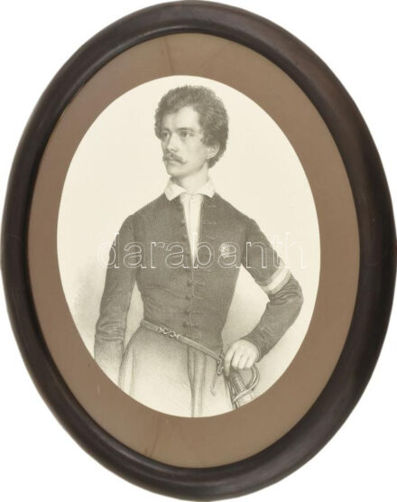 Ovális fa képkeret, modern Petőfi nyomattal, látható méret: 48,3x38,4 cm