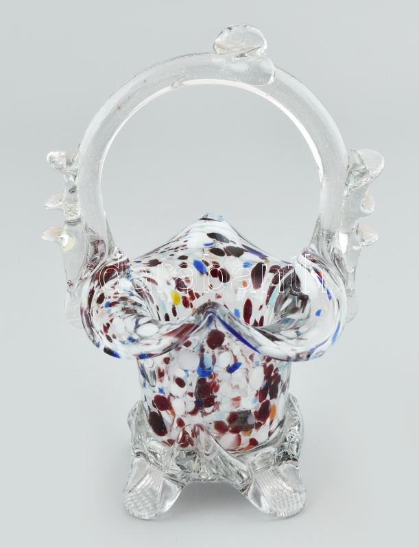 Murano üvegkosár, jelzés nélkül, hibátlan, m: 20 cm