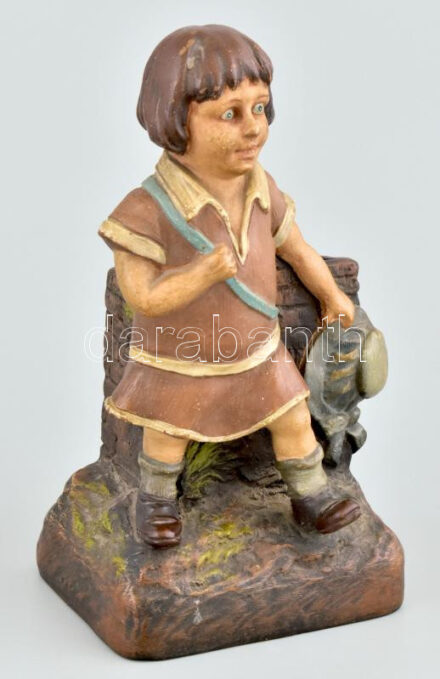 Figurális csehszlovák váza, mázas, jelzéssel, formaszámmal, kopásokkal, m: 19,5 cm