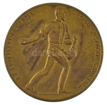 Berán Lajos (1882-1943) ~1920. 'Az érdem elismeréséül - A ,,Falu' Országos Szövetség' kétoldalas aranyozott bronz emlékérem (45mm) T:XF patina