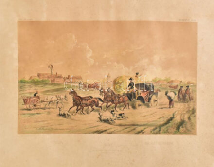 Falu, 1861. Színezett litográfia, papír, jelzett a metszeten (B. Bachmann-Hohmann 1861), Magyarországi képek (Bilder aus Ungarn), foltos, 23,5x37,5 cm