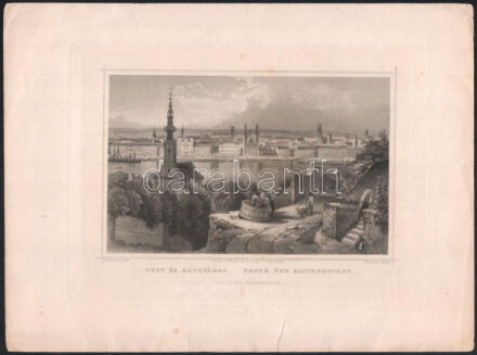 cca 1850 Ludwig Rohbock (1820-1883) - Georg Michael Kurz (1815-1883): Pest és Rácváros, acélmetszet, papír, szélein kis szakadásokkal, 16×23 cm, papír: 23×30 cm