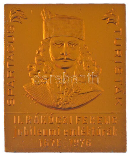 1976. 'II. Rákóczi Ferenc jubileumi emléktúrák 1676-1976 - Spartacus Turisták' aranyozott Al emlékplakett. Szign.: Nagy J. (49x40mm) T:XF