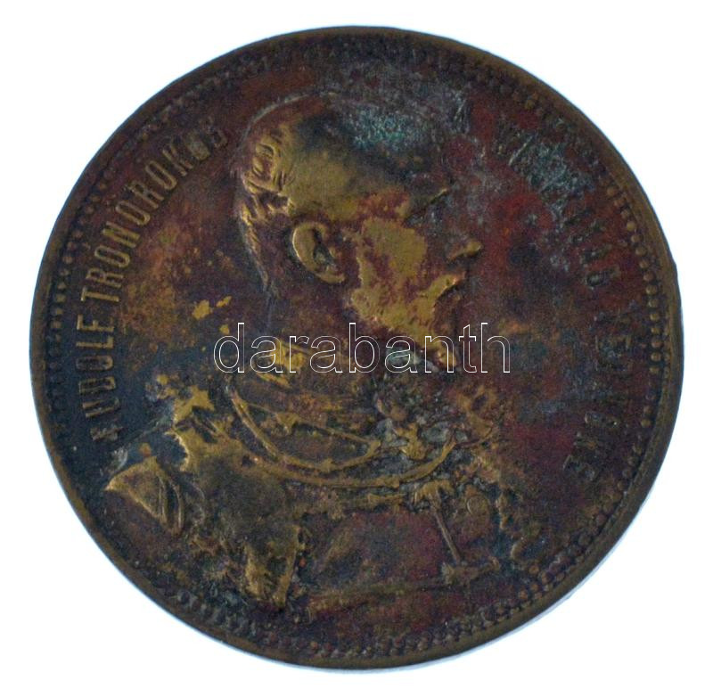 1885. 'Az 1885-ös Budapesti Országos Kiállítás emlékérme / Rudolf trónörökös a kiállítás védnöke' fém emlékérem, 'Knopp és Steiner Budapesten' gyártói jelzéssel (38mm) T:VF patina, ph