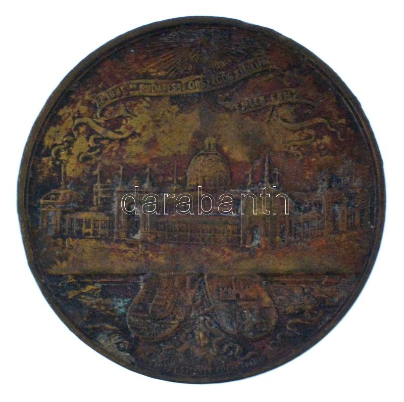 1885. 'Az 1885-ös Budapesti Országos Kiállítás emlékérme / Rudolf trónörökös a kiállítás védnöke' fém emlékérem, 'Knopp és Steiner Budapesten' gyártói jelzéssel (38mm) T:VF patina, ph - Image 2