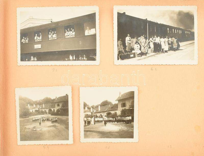 1936 Lány cserkészcsapat soproni táborozása, csoportképek, városképek, albumba ragasztva, 6×6 és 6,5×9 cm közötti méretekben - Image 2