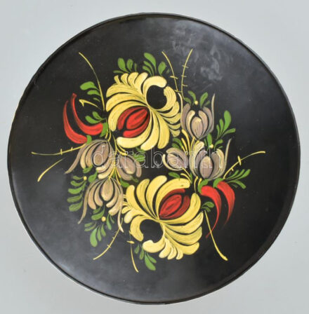 Gránit népi Art Deco dísztányér, jelzett, hibátlan, d: 20 cm